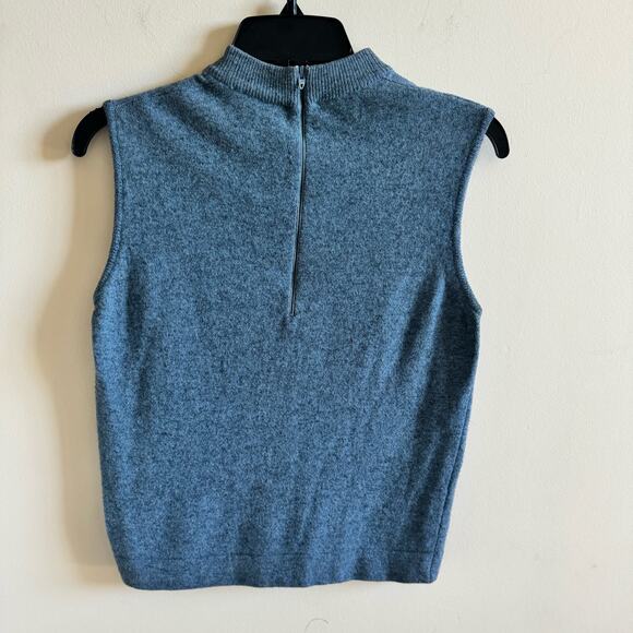 Vintage Ladies 36 Blue 2 Piece Classic Sweater Set Lambs Wool Mix Tank Cardigan - Picture 3 of 16